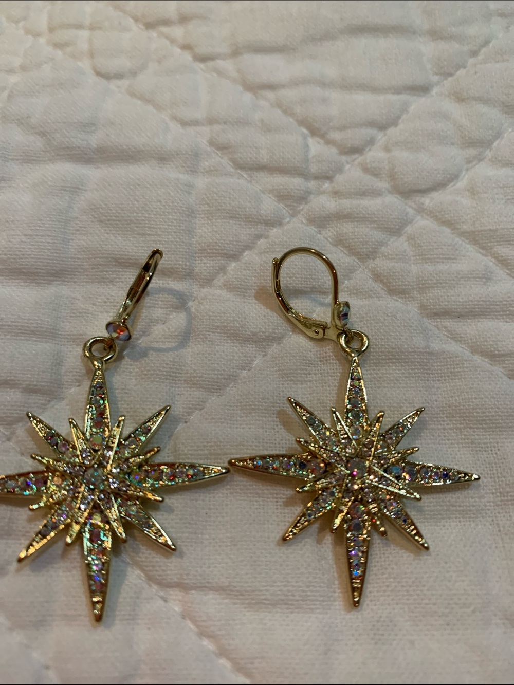 Gold Starburst Crystal Drop Earrings - Women Jewelry, Brand new.